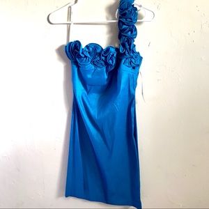 Blue flower over the shoulder dress